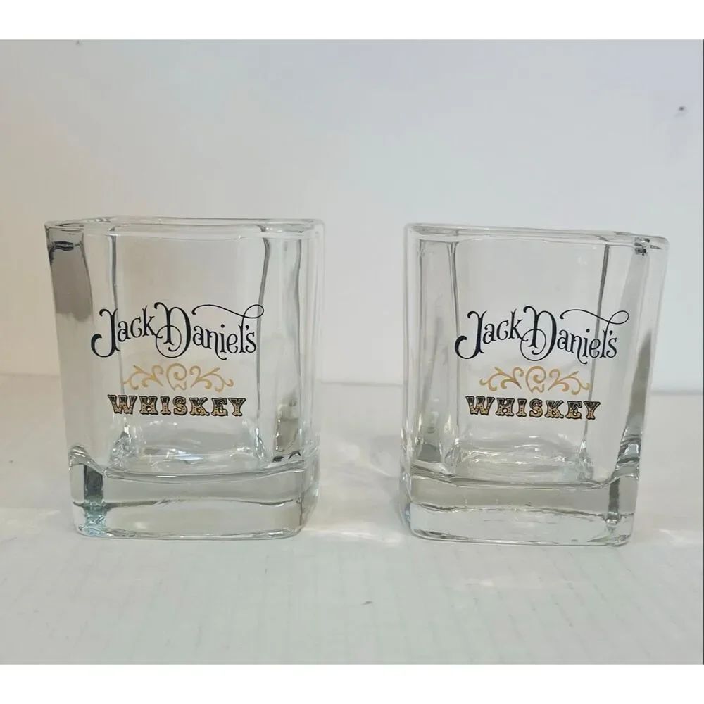 Two Vintage Jack Daniels Tennessee Whiskey Square Rocks/Lowball Glasses